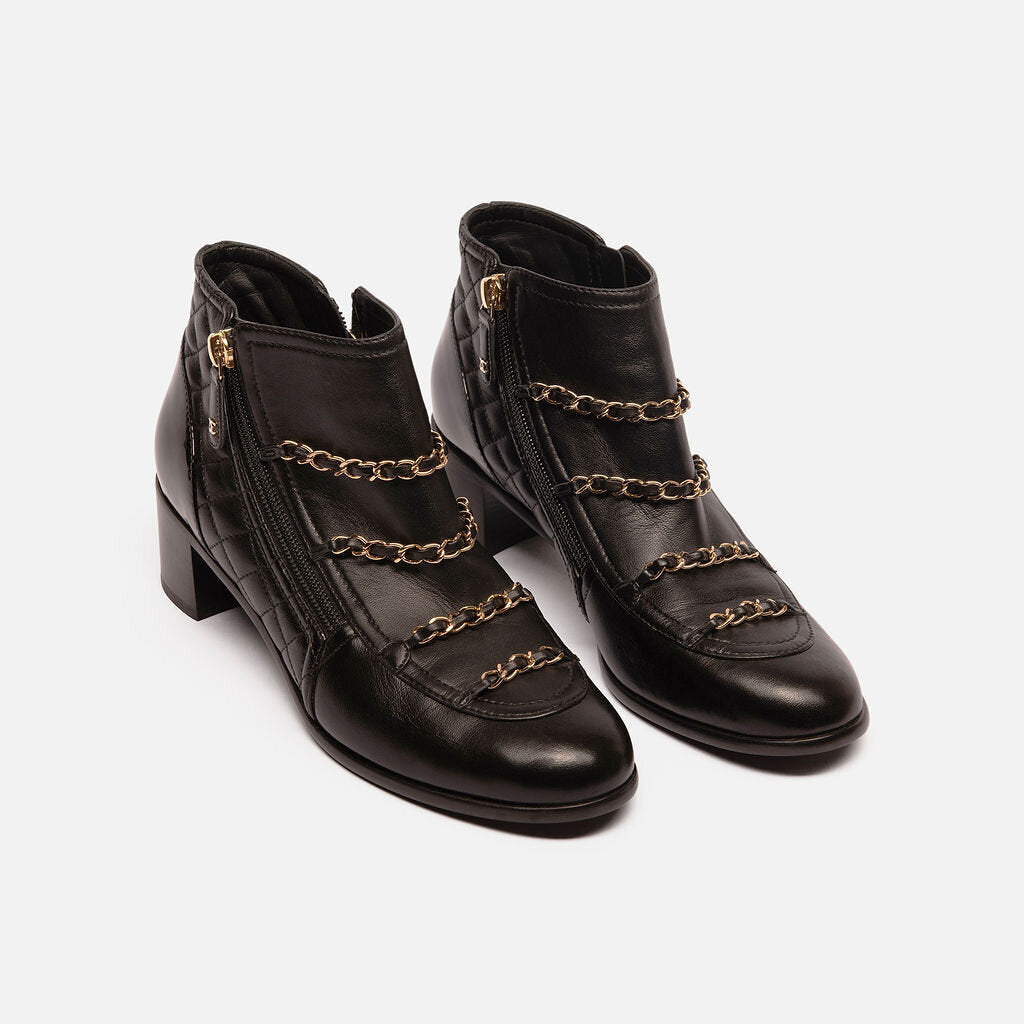 Chanel Black Qiulted Chain Accent Booties