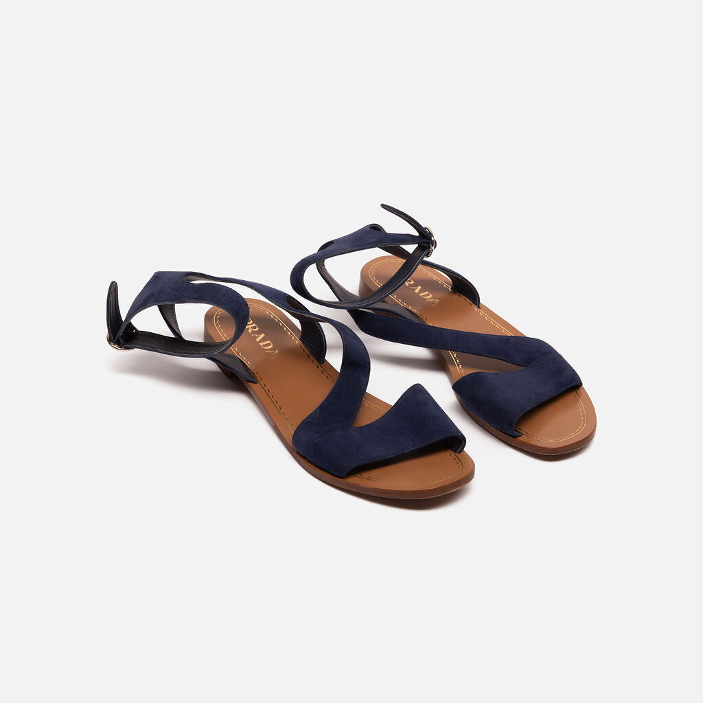 Prada Blue Suede Flat Sandal