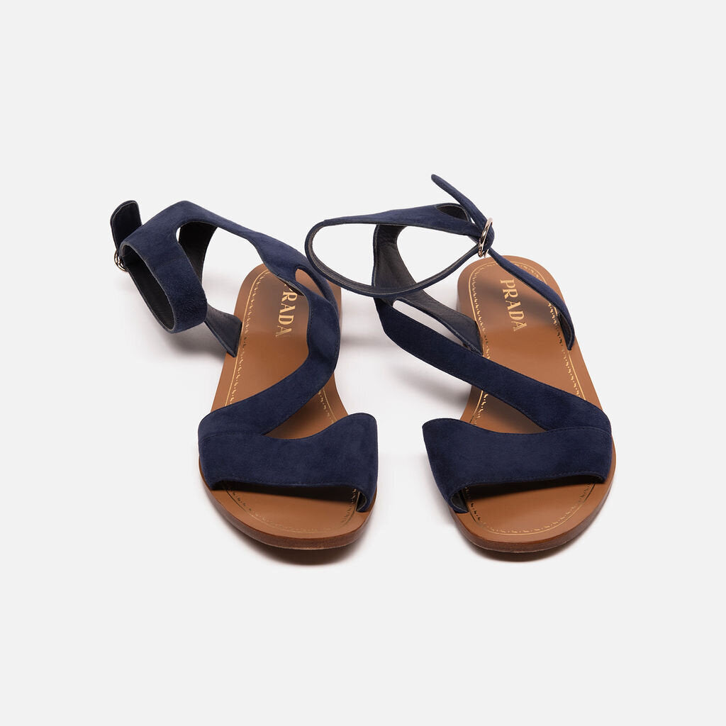Prada Blue Suede Flat Sandal