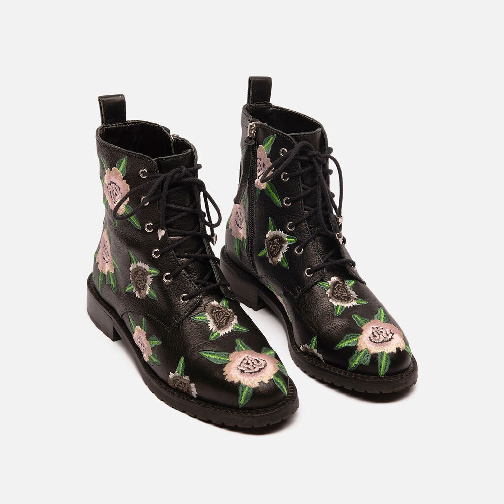 Rebecca Minkoff Black Leather Embroidered Ankle Boot