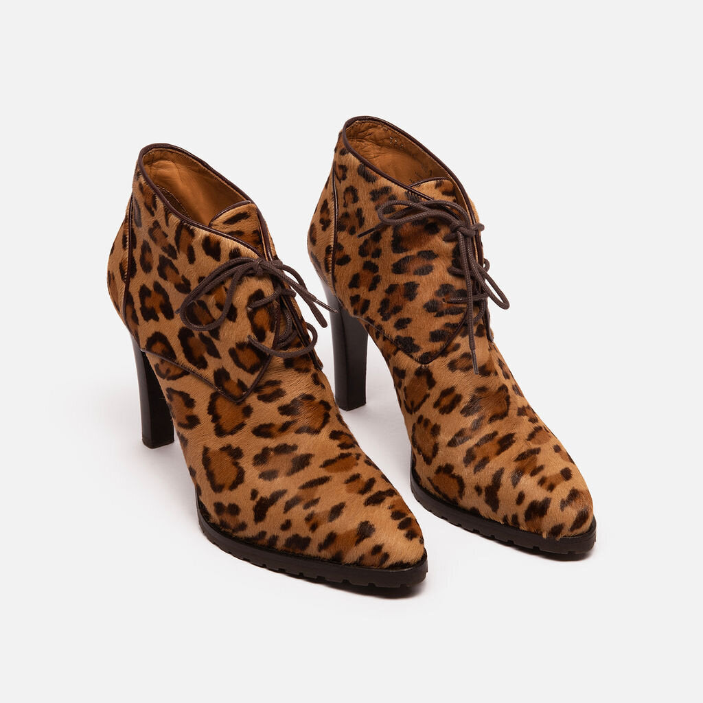 Ralph Lauren Leopard Print Pony Hair Ankle Boot