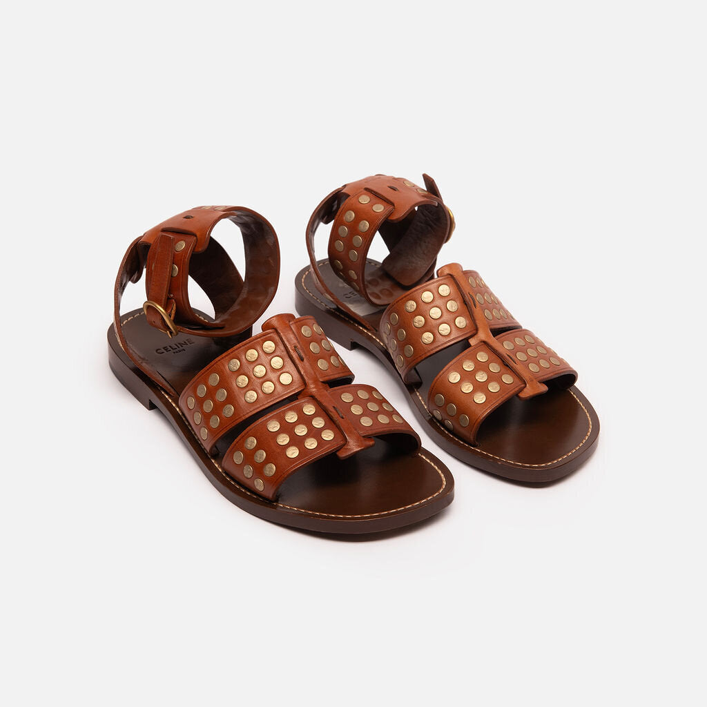 Celine Brown Leather Studded Sandals