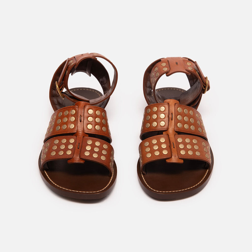 Celine Brown Leather Studded Sandals