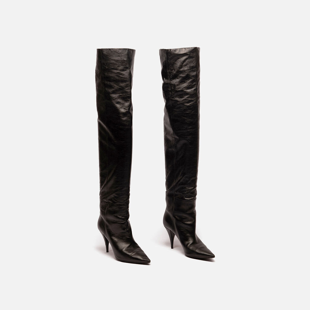 Saint Laurent Black Leather Tall Boot