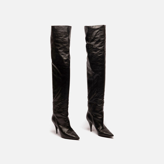 Saint Laurent Black Leather Tall Boot