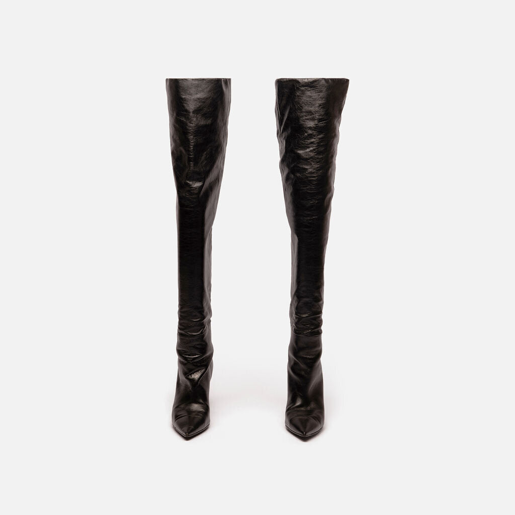 Saint Laurent Black Leather Tall Boot