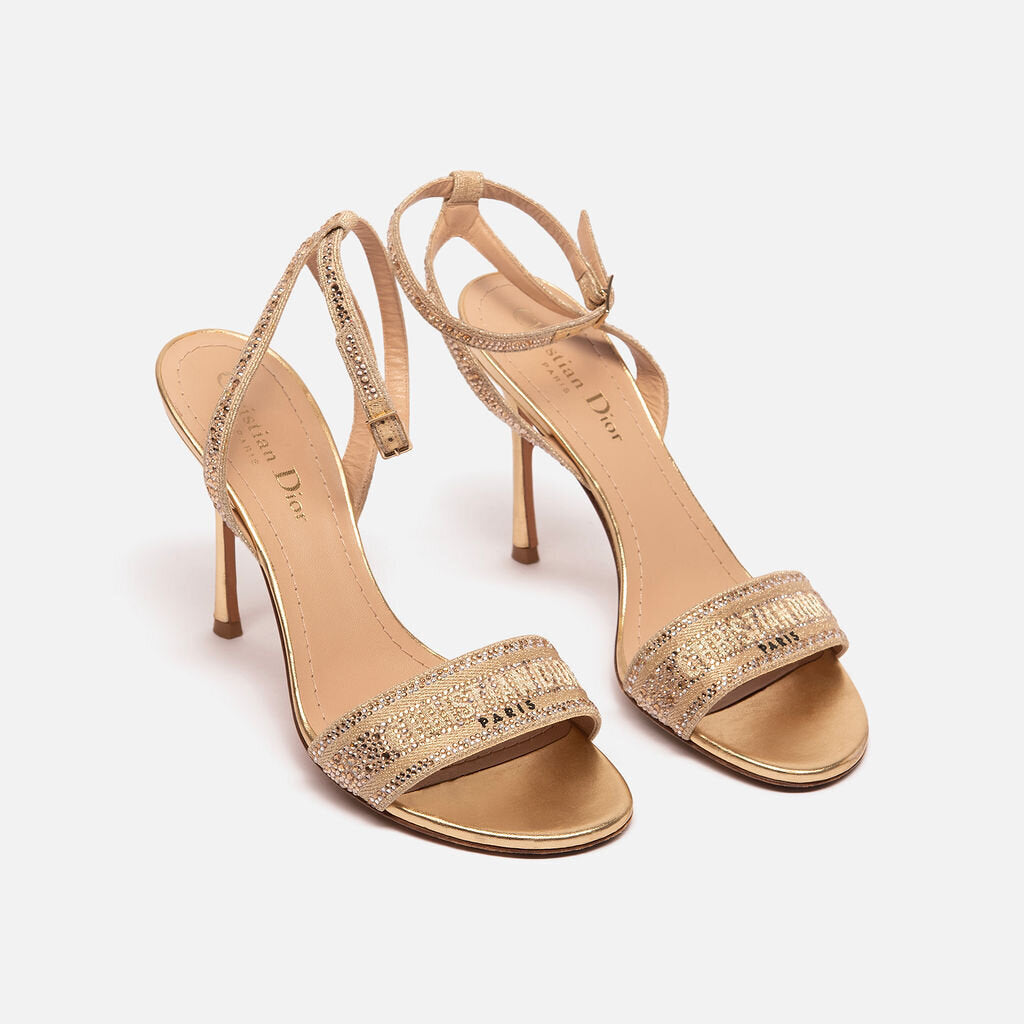 Christian Dior Gold Logo Crystal Heel