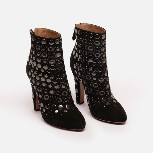 Alaia Black Suede Studded Ankle Boots