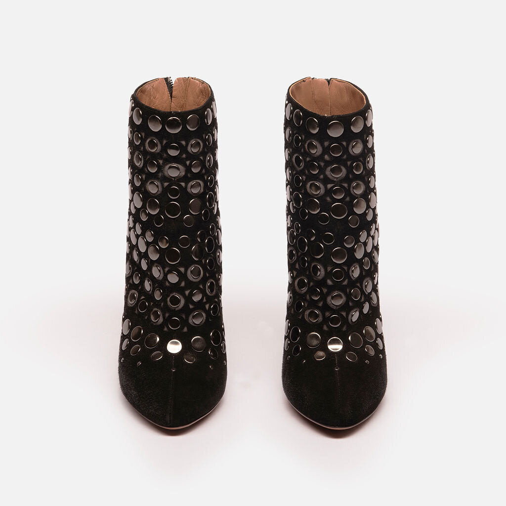 Alaia Black Suede Studded Ankle Boots