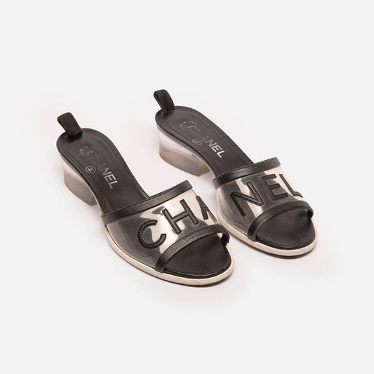 Chanel Black Leather PVC Sandal