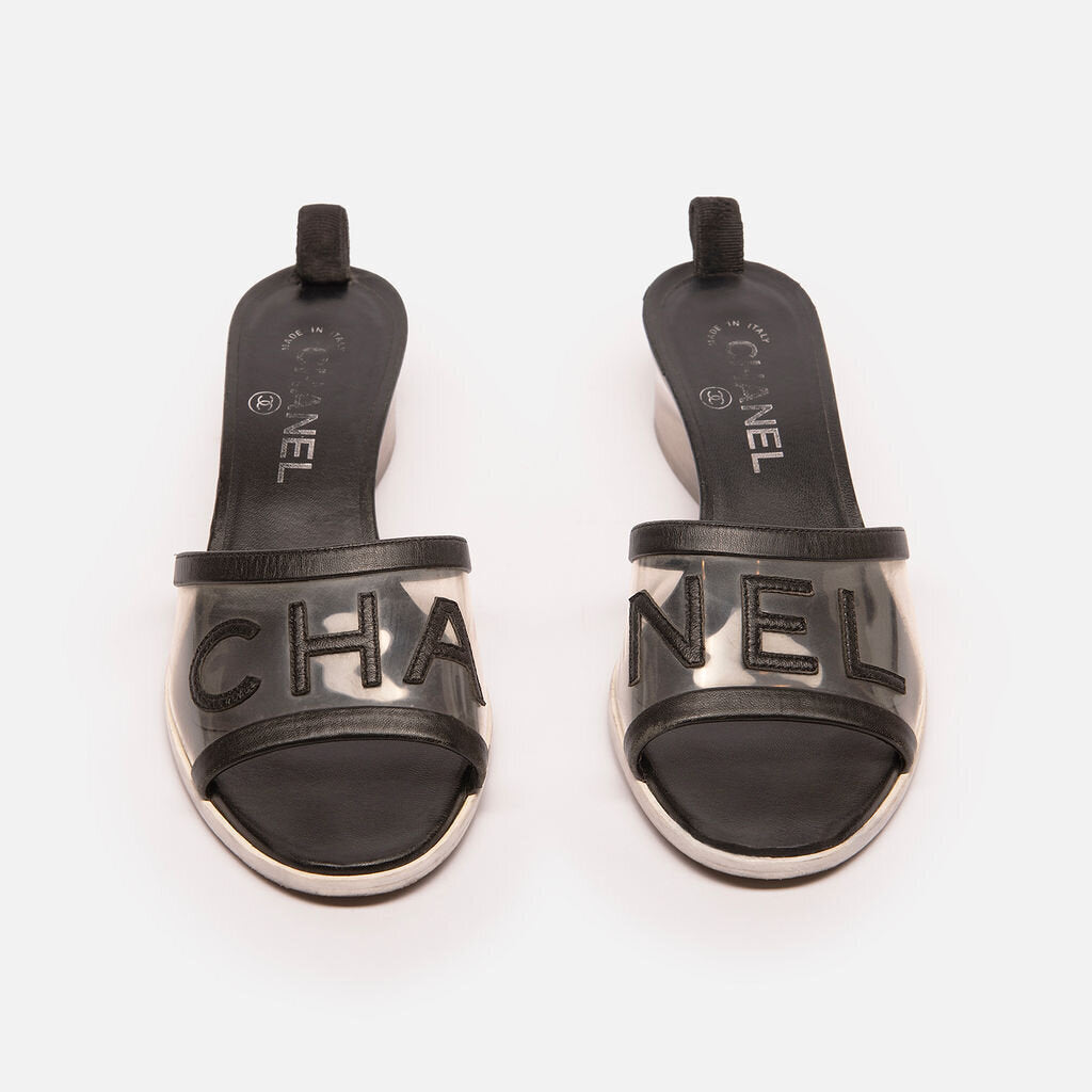 Chanel Black Leather PVC Sandal