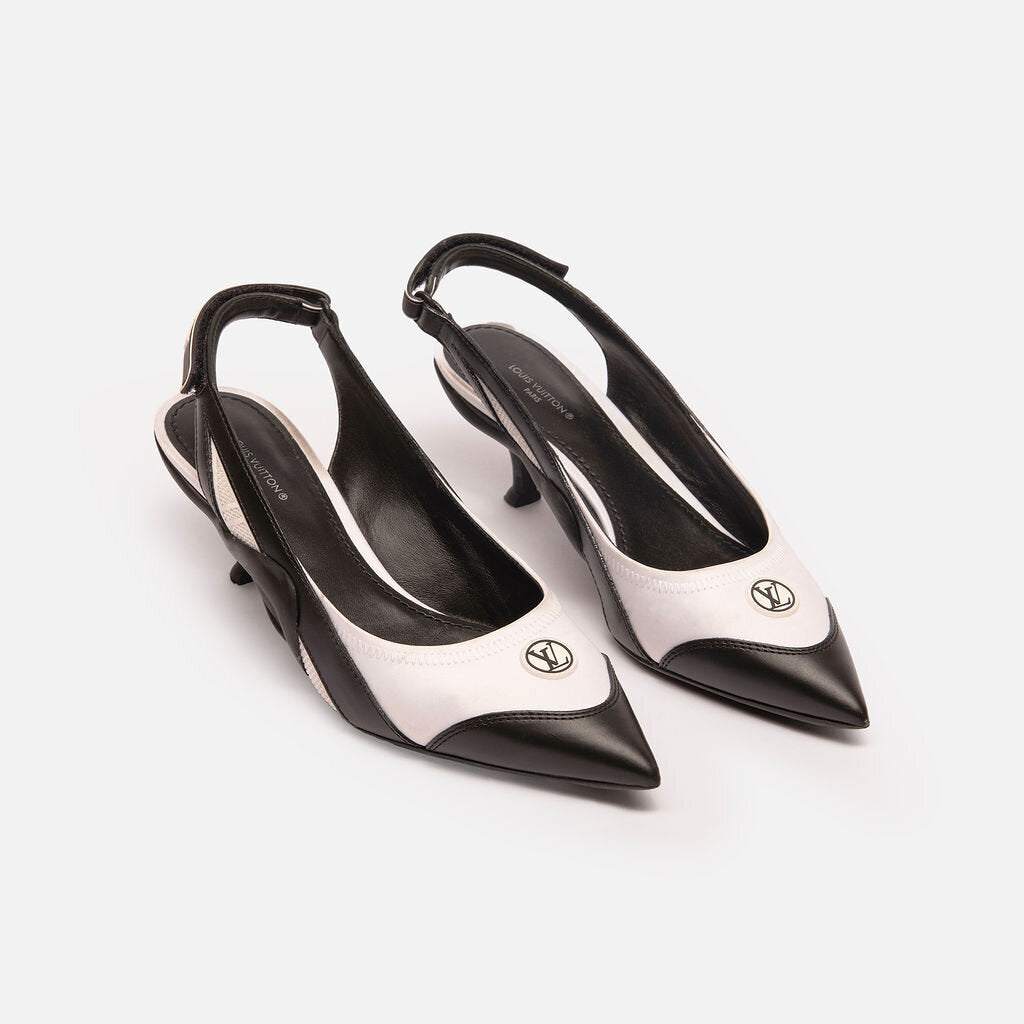 Louis Vuiton Black & White Slingback Shoe