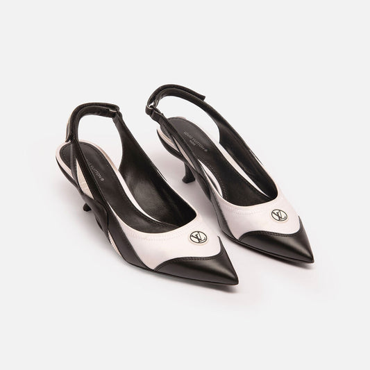 Louis Vuiton Black & White Slingback Shoe
