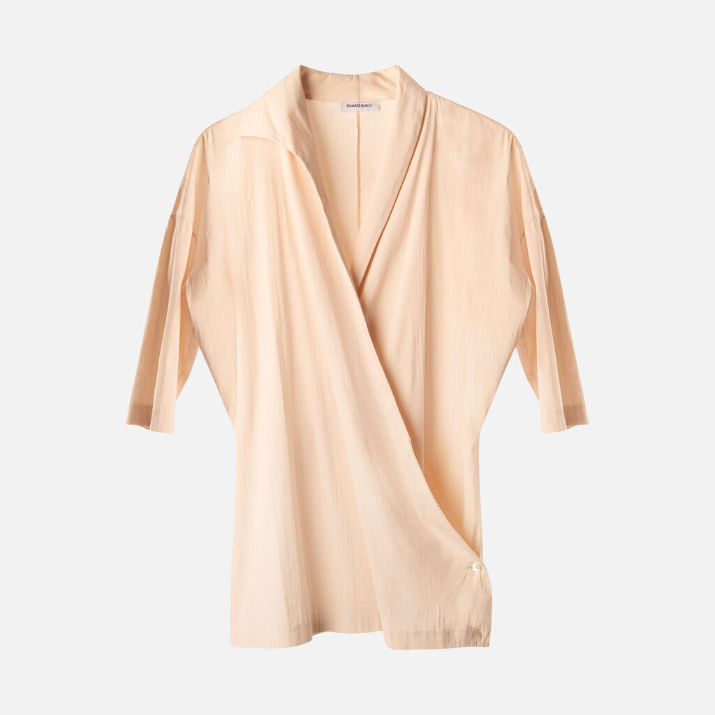 Romeo Gigli Runway LT. Pink Cotton Blend Wrap Blouse