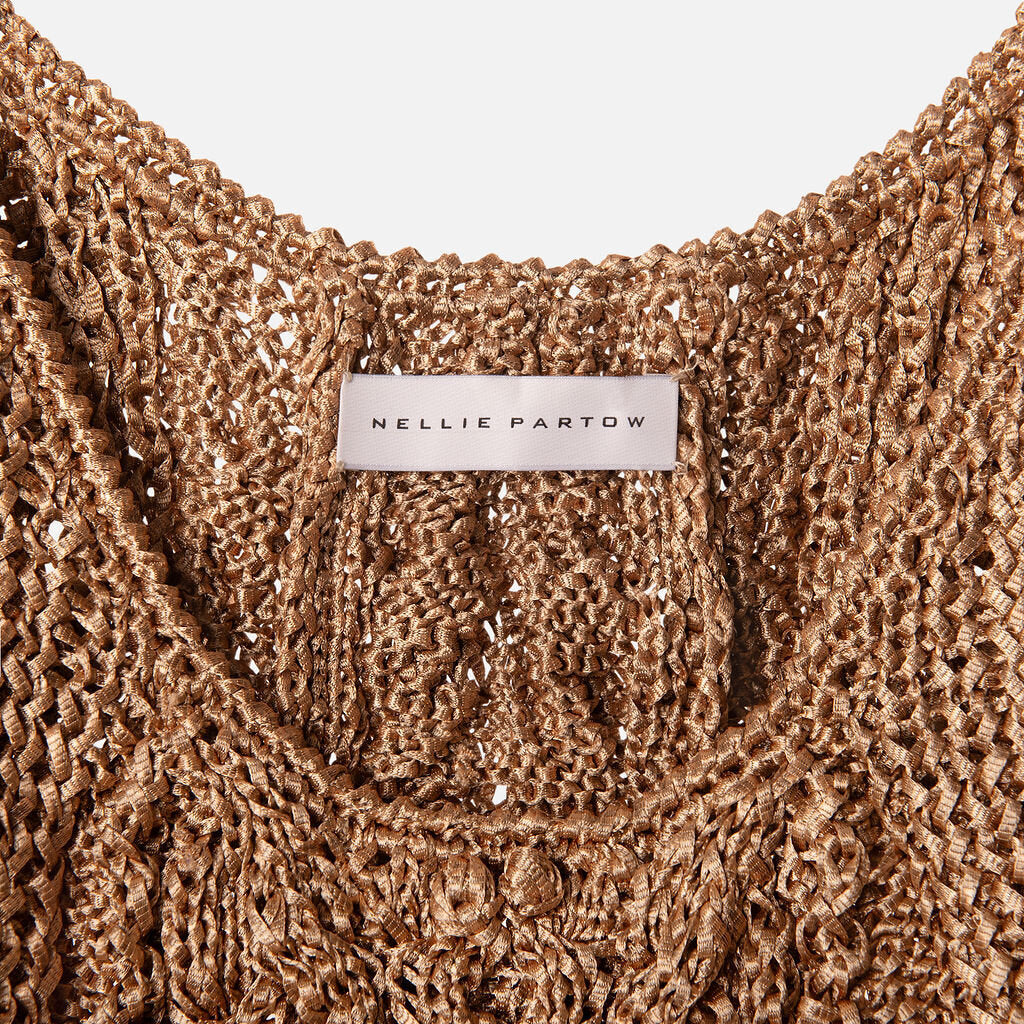 Partow Brown Metallic Cableknit Sleeveless Top