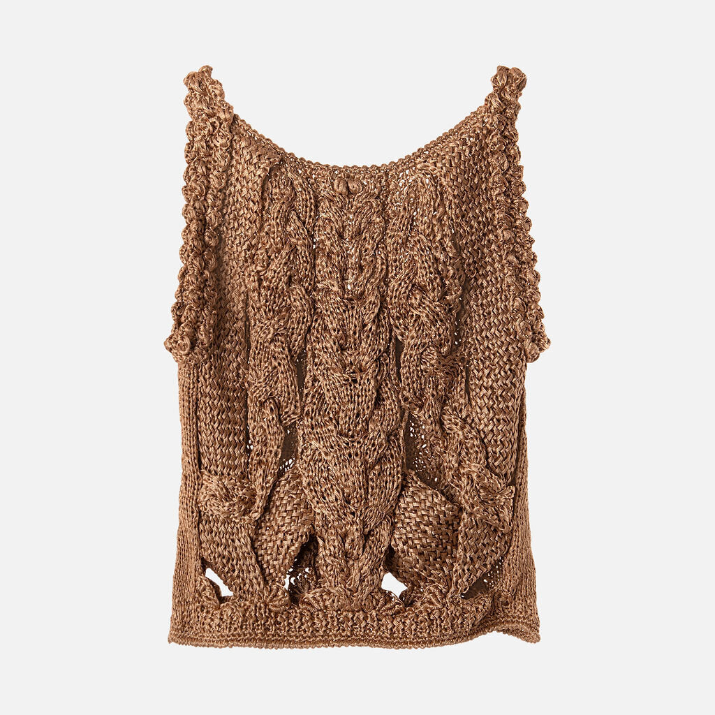 Partow Brown Metallic Cableknit Sleeveless Top
