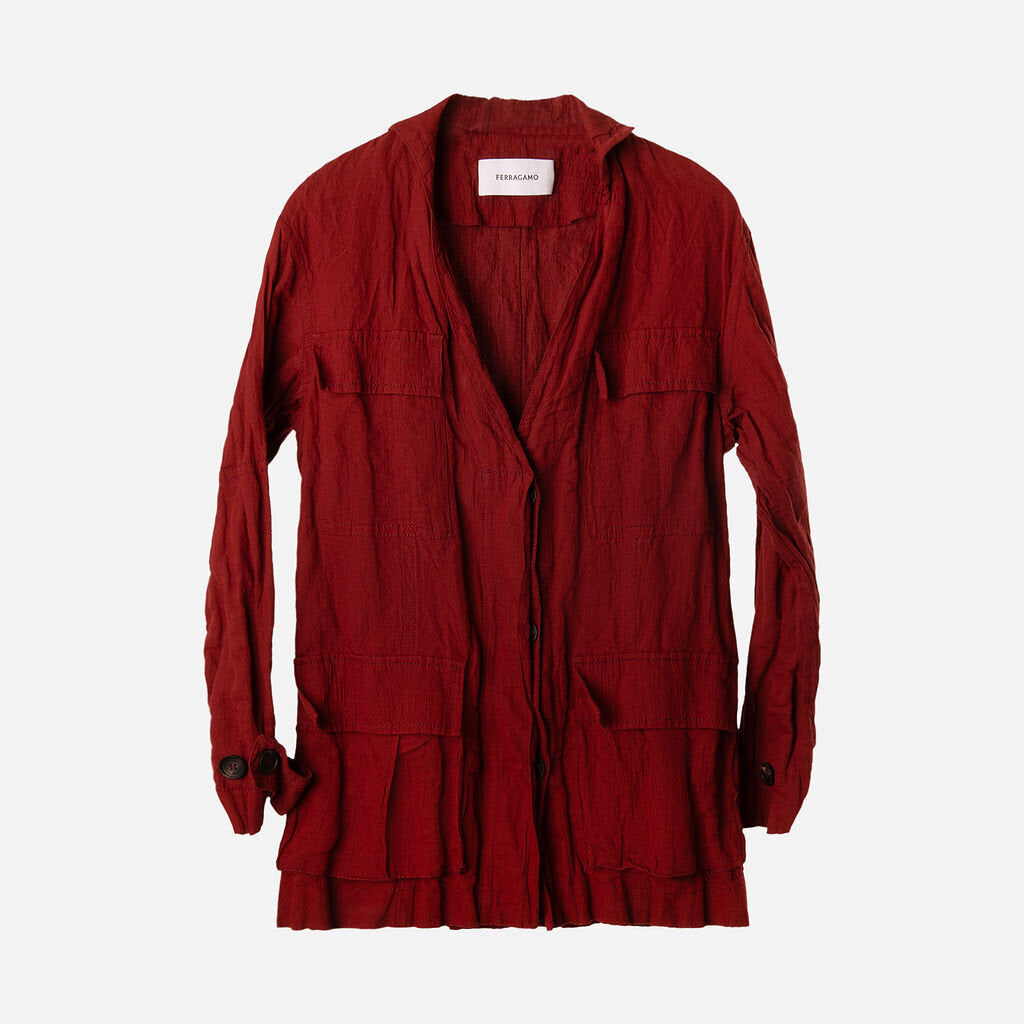 Ferragamo Brick Red Cotton Crinkle Jacket