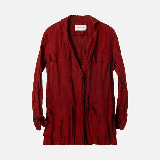 Ferragamo Brick Red Cotton Crinkle Jacket