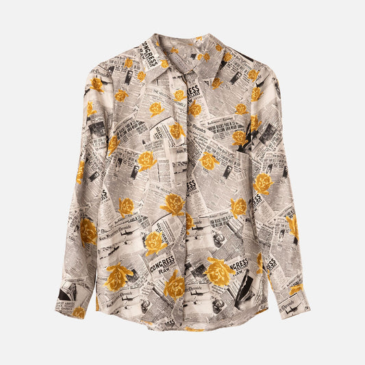 Gabriela Hearst Newspaper Print Silk Shirt