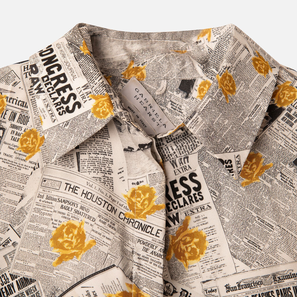 Gabriela Hearst Newspaper Print Silk Shirt