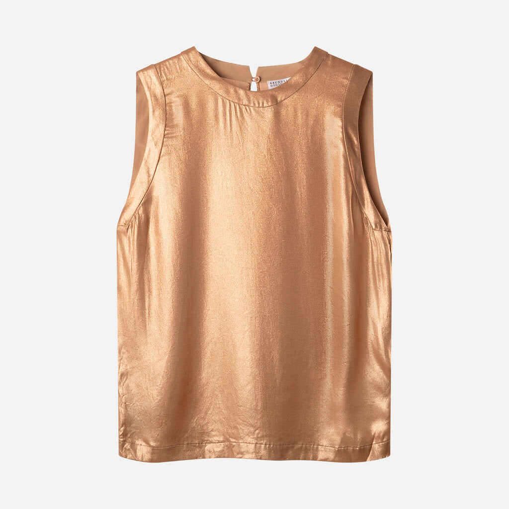 Brunello Cucinelli Pink/Tan Metallic Silk Tank