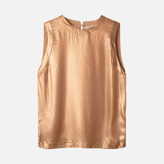 Brunello Cucinelli Pink/Tan Metallic Silk Tank
