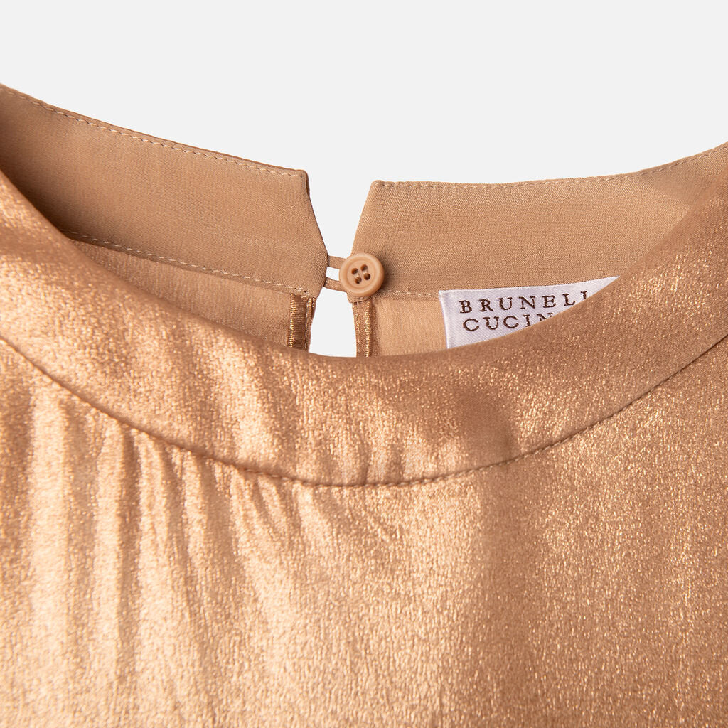 Brunello Cucinelli Pink/Tan Metallic Silk Tank