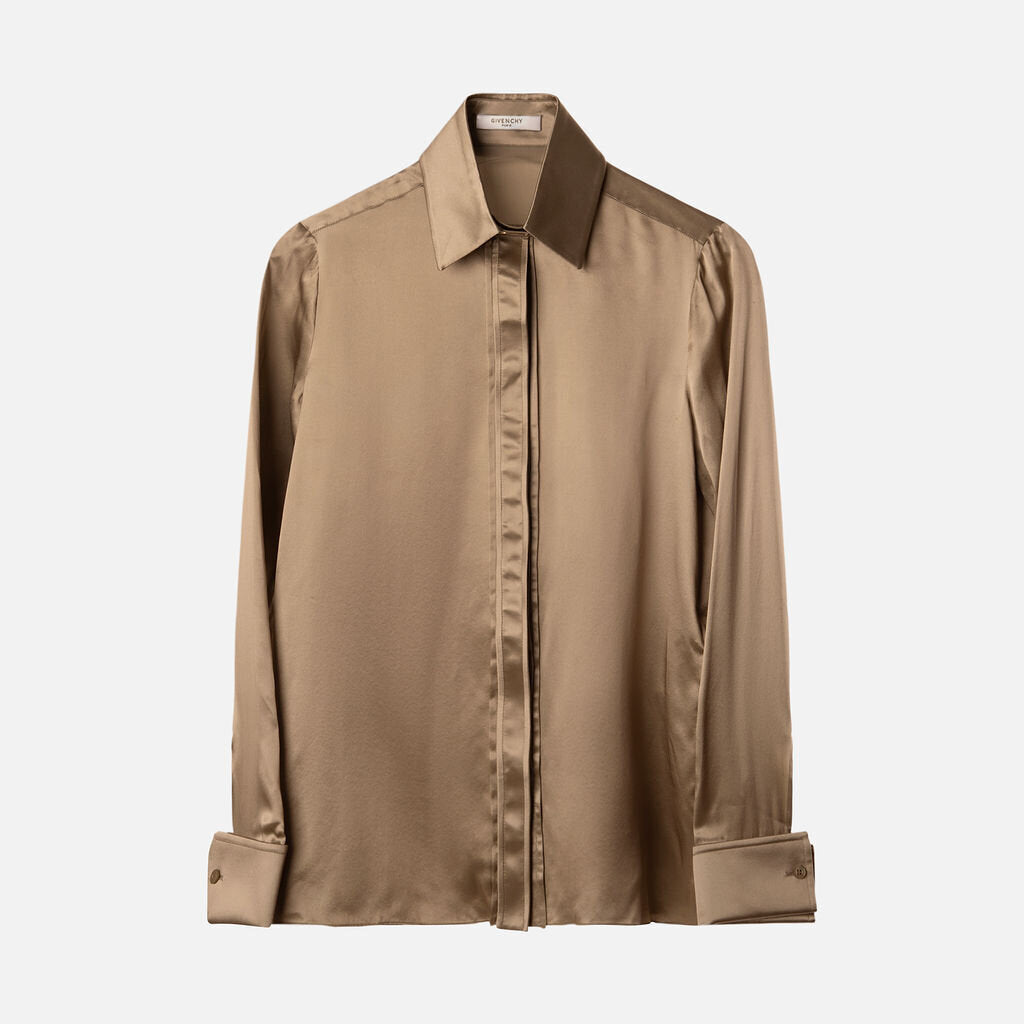 Givenchy Brown Silk Button Up Shirt