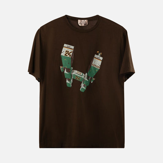 Hermes Men's Brown Printed Graphic Tee