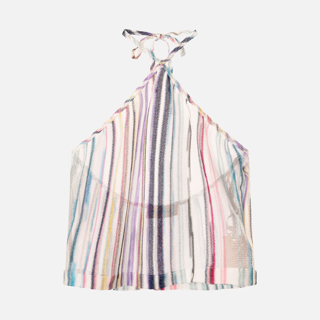 Missoni Multicolor Metallic Stripe Cropped Halter Top