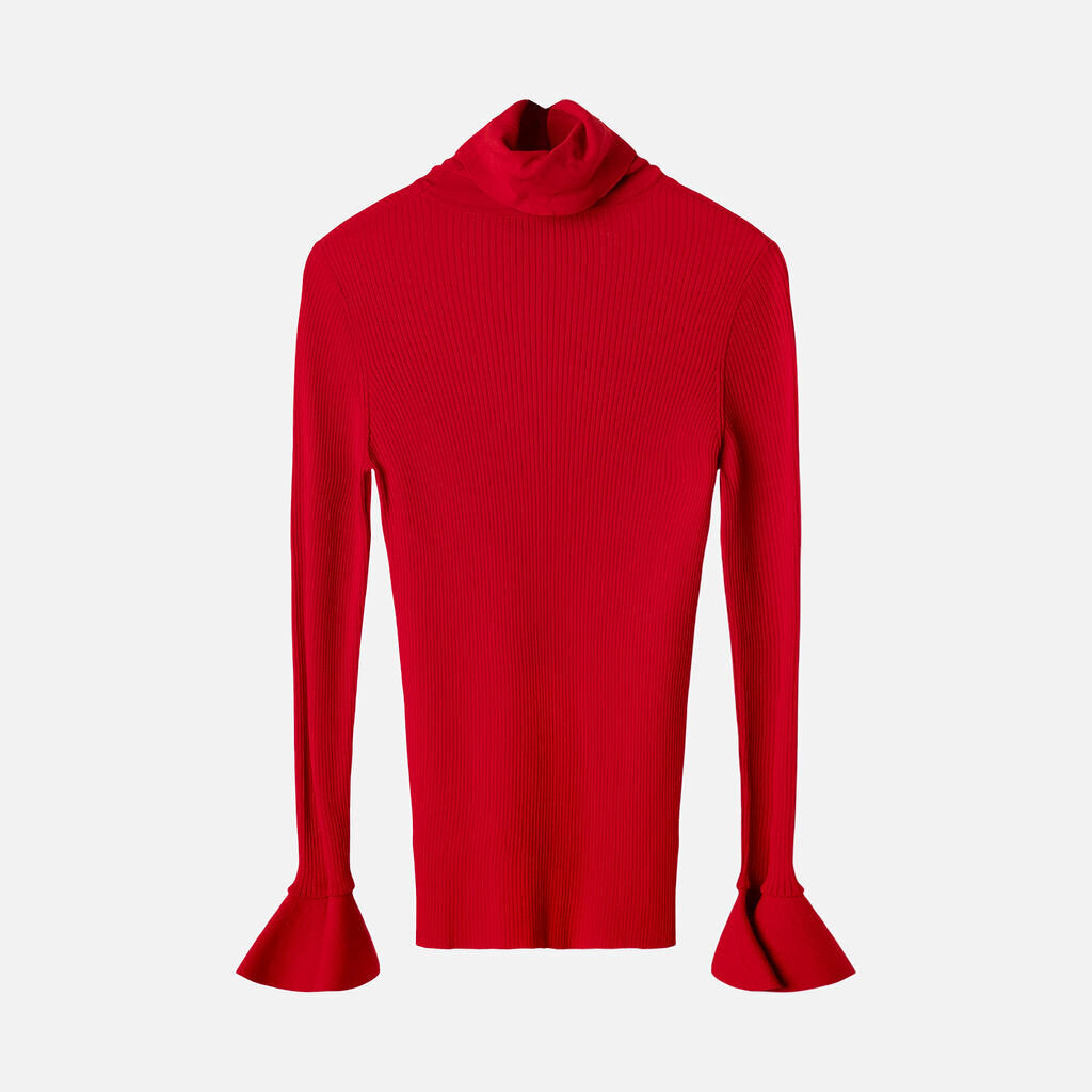 Valentino Red Viscose Ribbed Turtleneck Top