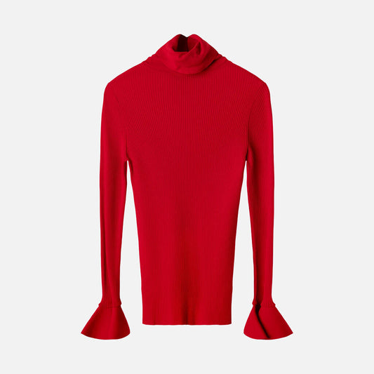Valentino Red Viscose Ribbed Turtleneck Top