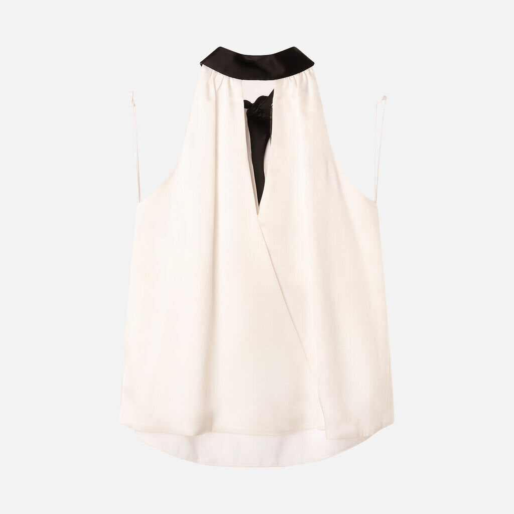 Alice + Olivia White/Black Triacetate/Poly Halter Top
