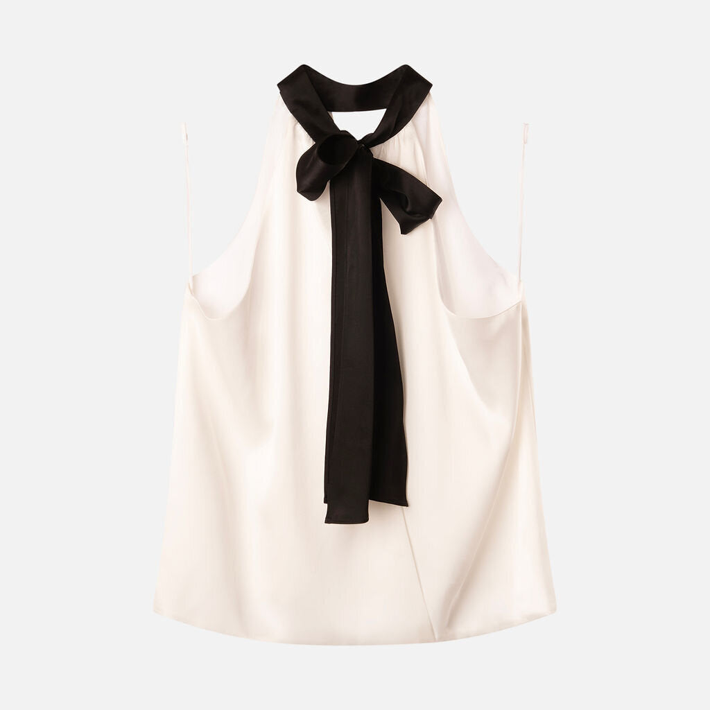Alice + Olivia White/Black Triacetate/Poly Halter Top