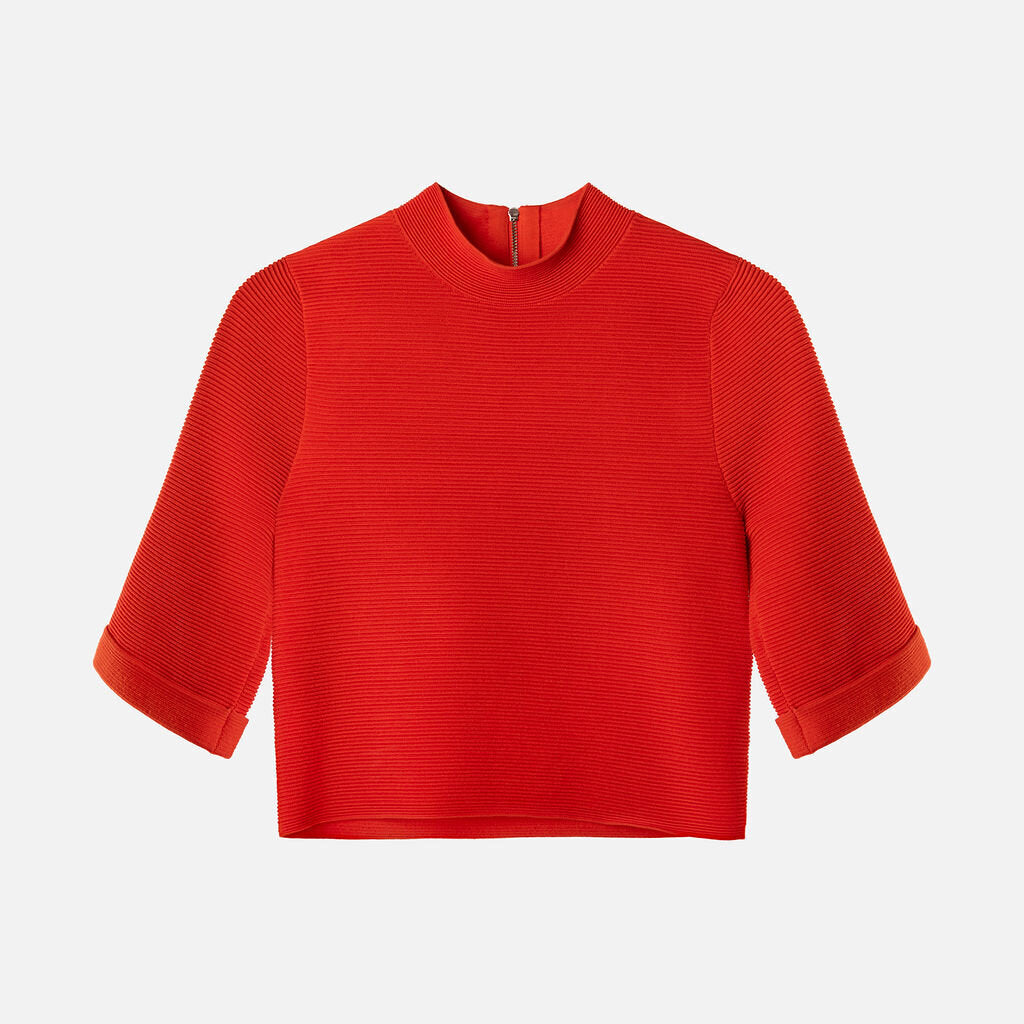 Karen Millen Orange Viscose Poly Blend Mock Turtleneck Top