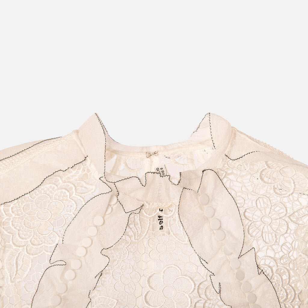 Self-Portrait White Lace Floral Ruffle Polyester Blouse