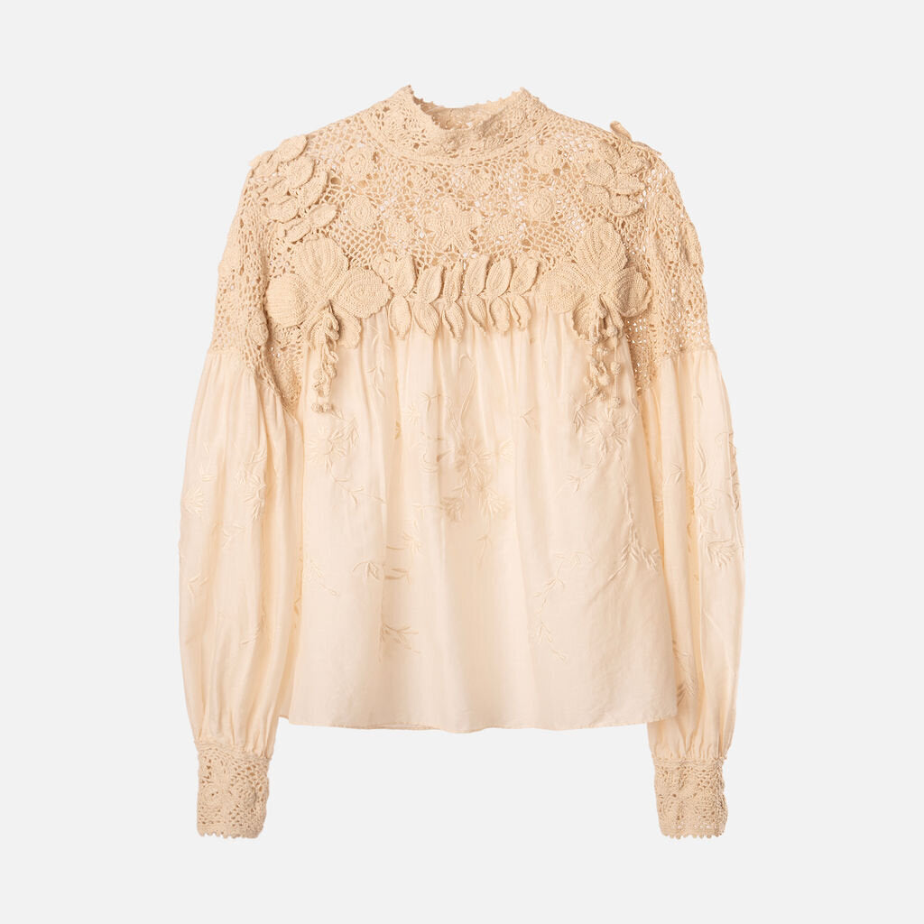 Ulla Johnson Beige Cotton Crochet Blouse