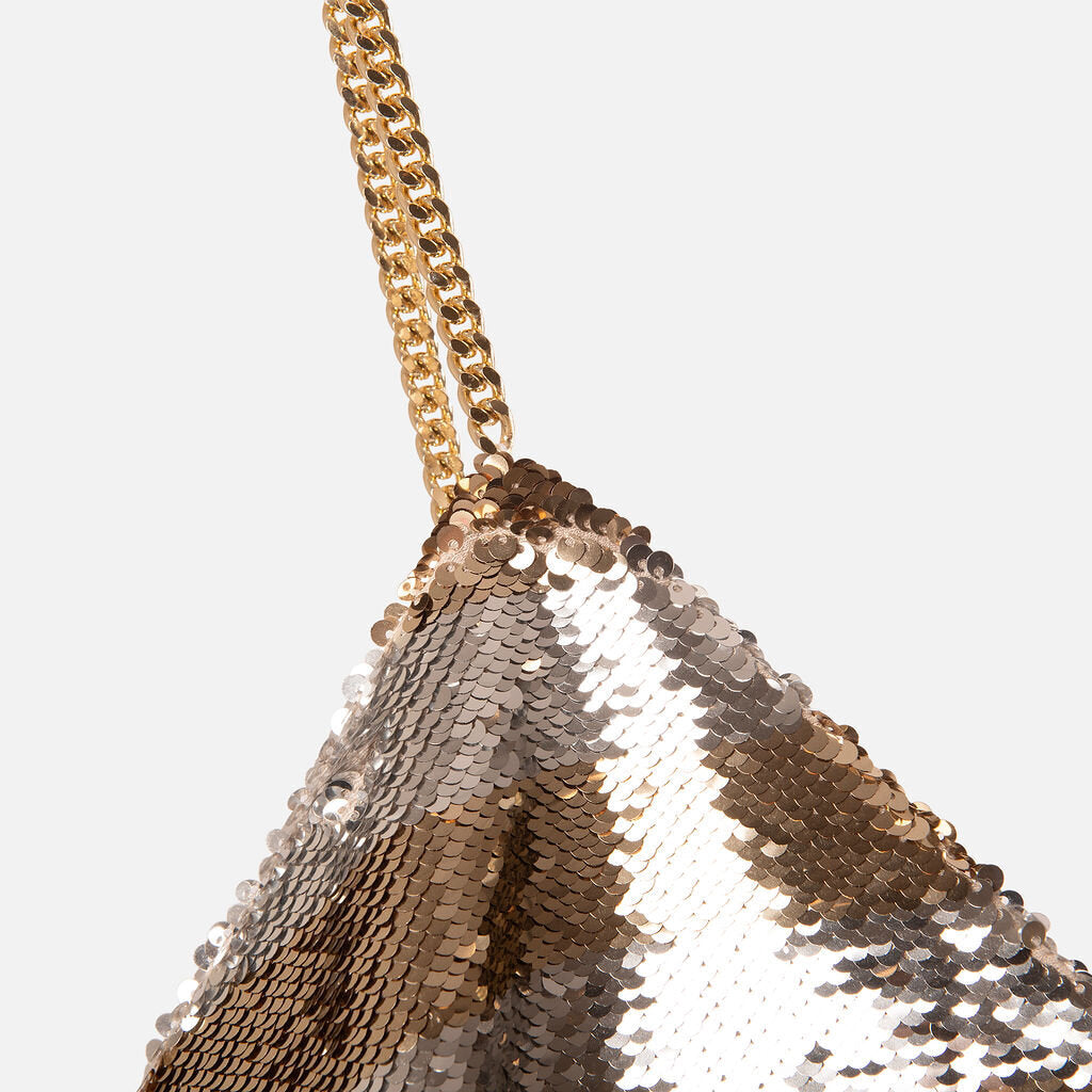 Balmain Silver/Gold Sequined V Neck Gold Chain Straps