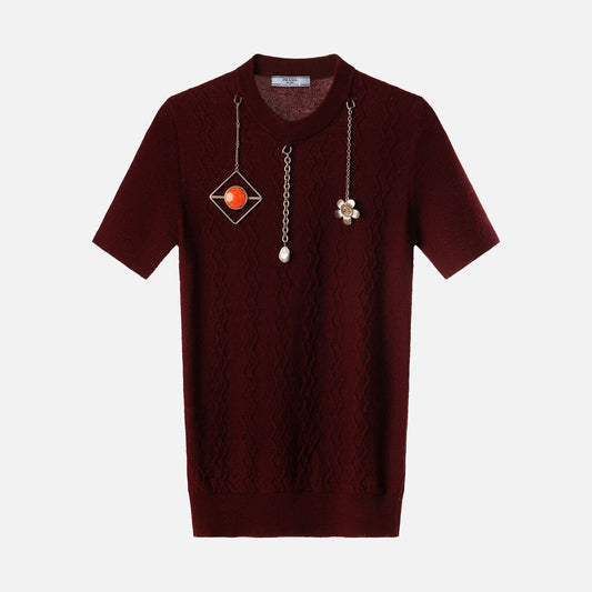 Prada Burgundy Wool Pendant-Accent Sweater