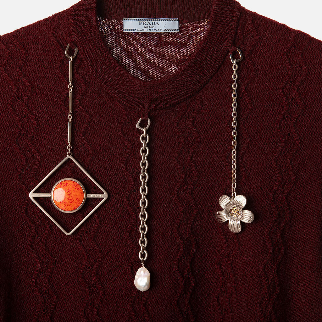 Prada Burgundy Wool Pendant-Accent Sweater