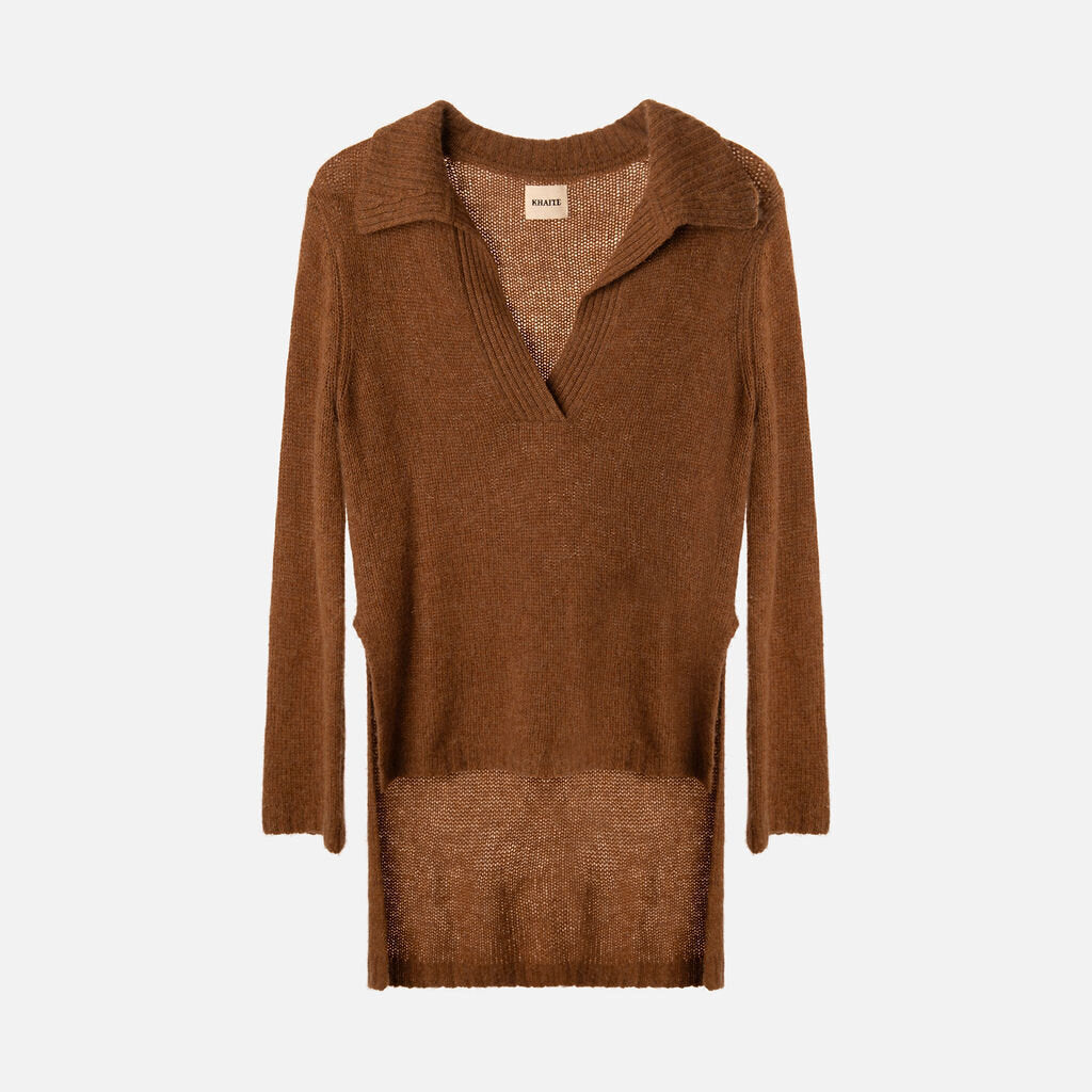 Khaite Brown Cashmere Step-Hem Sweater