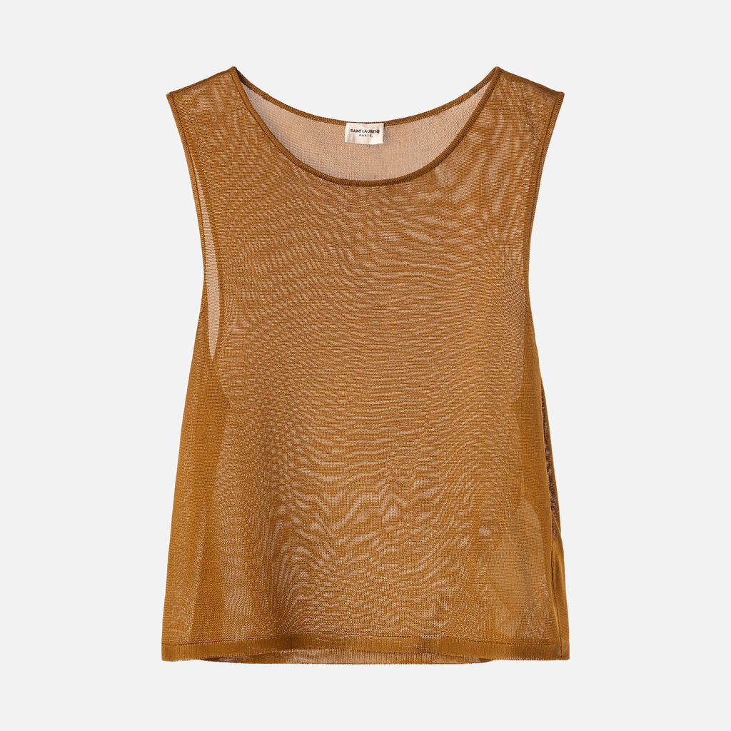 Saint Laurent Olive Viscose Sheer Tank