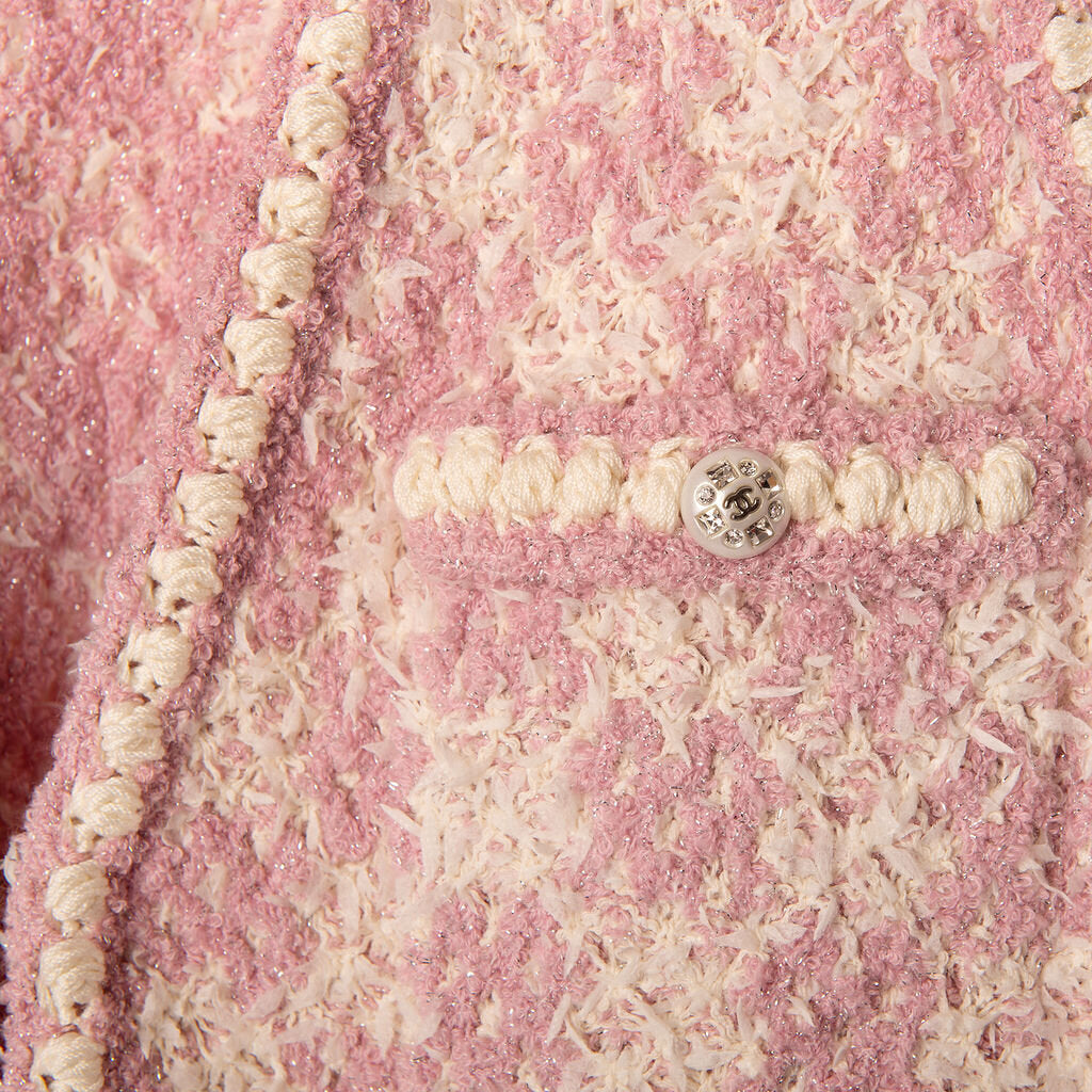 Chanel Pink & White Checkered Tweed Vest
