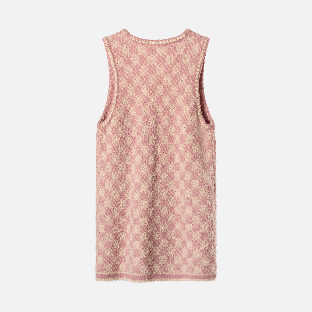 Chanel Pink & White Checkered Tweed Vest