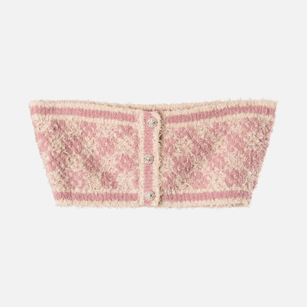 Chanel Pink & White Checkered Tweed Sleeveless Bralette Top