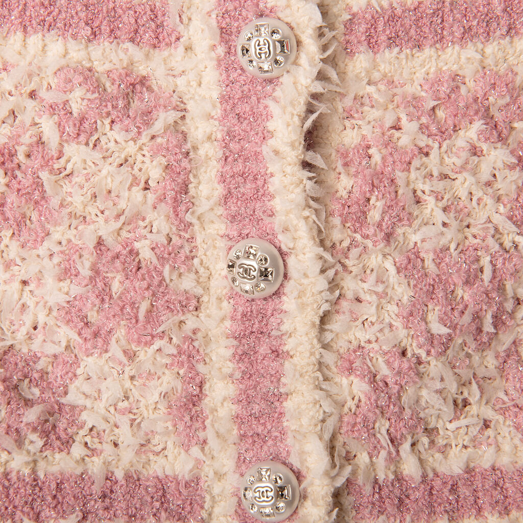 Chanel Pink & White Checkered Tweed Sleeveless Bralette Top