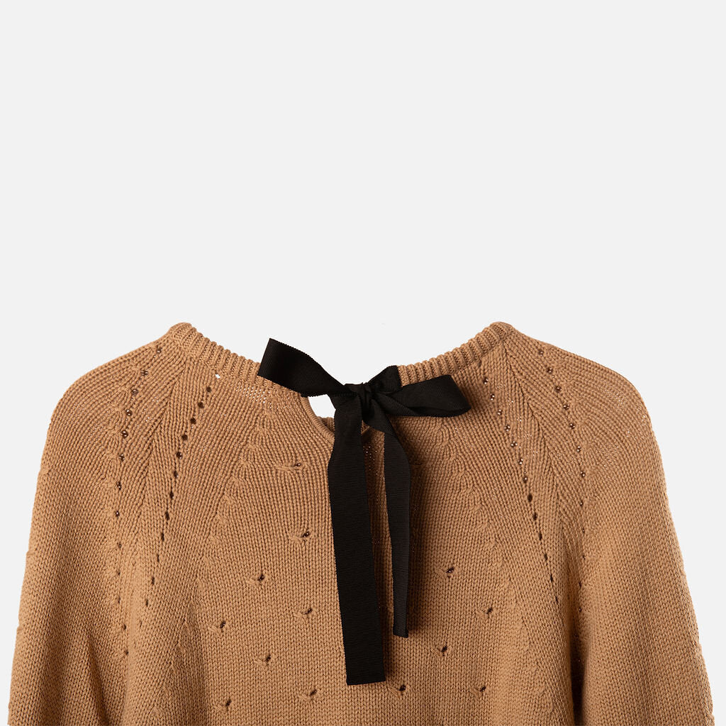 Oscar by Oscar de la Renta Tan/Black Wool Back Tie Sweater