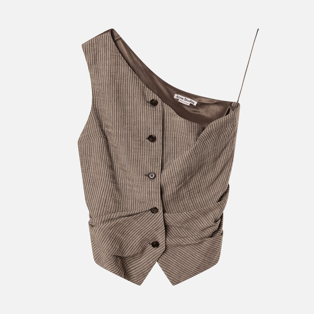 Acne Studios Gray Linen/Viscose Blend Ruched One Shoulder Vest