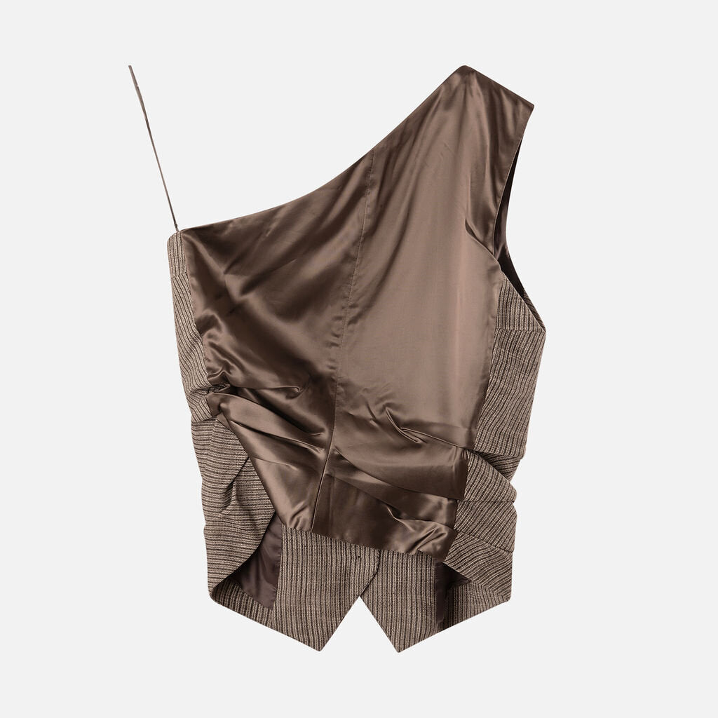 Acne Studios Gray Linen/Viscose Blend Ruched One Shoulder Vest