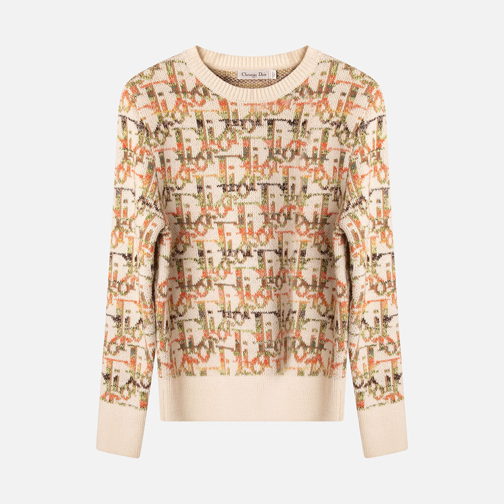 Christian Dior Cream/Multi Wool Logo Sweater